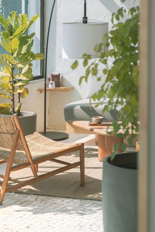 Sunlit lounge corner with sofa and coffee table, Mumatpura, Ahmedabad